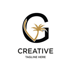 letter palm logo design simple concept Premium Vector