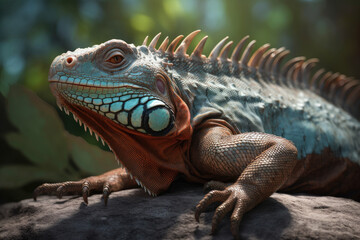 Obraz premium Iguana on a tree - Generative AI