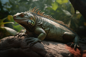 Fototapeta premium Iguana on a tree - Generative AI