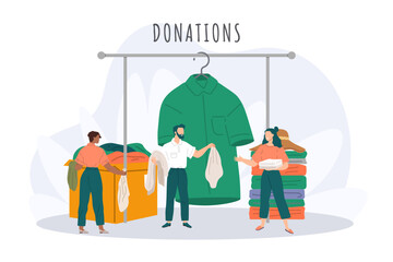 Clothes donation. Vector illustration. Unused clothes be repurposed through donation rather being wasted Clothing donations make positive difference in lives needy The donation box serves as symbol