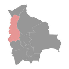 La Paz Department map, administrative division of Bolivia.