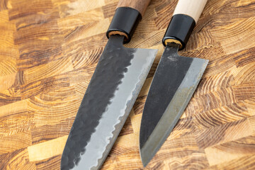 Japanese premium knives released.Damascus steel pattern.Background with a pattern of Damascus steel.
