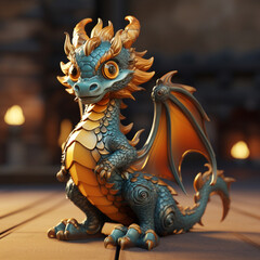 An animated 3D dragon figure, intricately detailed and bathed in stunning light, exudes life despite being just a 3D model. Generative AI.