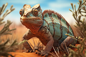Chameleon Camouflaged in Desert Terrain - AI Generated Stock Illustration