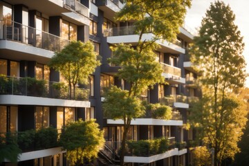 Fototapeta premium Environmentally friendly apartment building. ai generative
