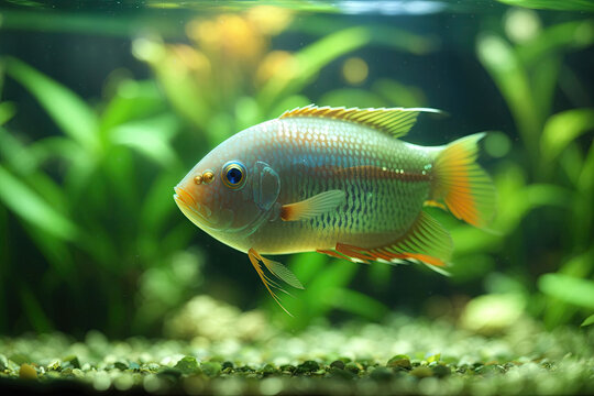 Dwarf gourami fish in a closeup home aquarium. ai generative