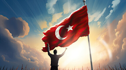 Waving Turkish Flag on a Sunny Day in Ankara