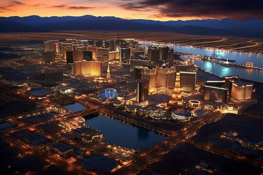 A stunning aerial view of the famous Las Vegas Strip. Generative AI