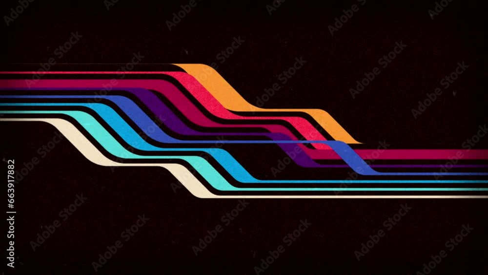 Poster animated abstract pattern design in futuristic retro 1980's style with colorful shapes.