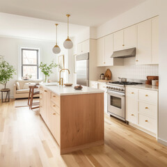 Modern classic kitchen interior with wooden furniture