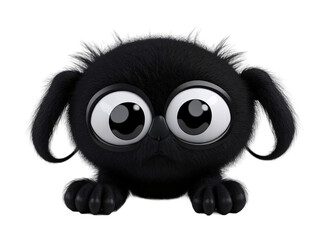 Obraz premium Cute black furry monster on a transparent background. Generative Ai.