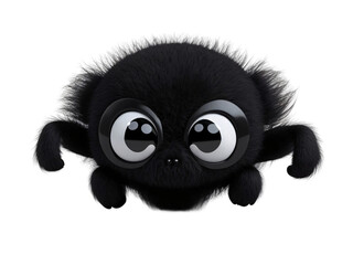 Cute black furry monster on a transparent background. Generative Ai.