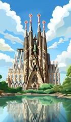 illustration of the cathedral of Barcelona, sagrada familia, concept architecture