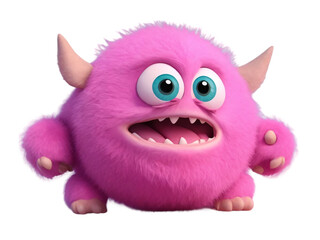 Cute pink furry monster on a transparent background. Generative Ai.