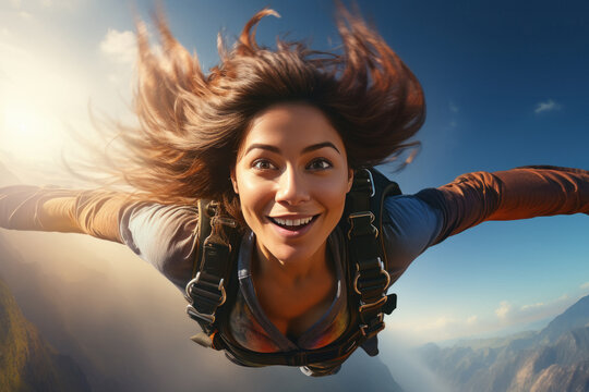 Young woman enjoying skydiving