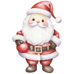 Obraz premium Cute Santa Claus watercolor, Father Christmas, isolated on transparent background. Generative AI