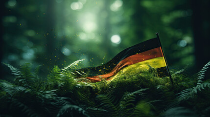 Beautiful Germany Flag Viewed Against Green Scenery - Generative AI Stock Illustration