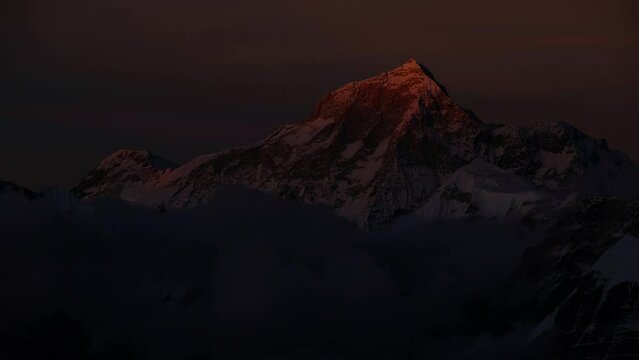 Makalu fifth highest mountain in the world at 8481m beautiful sunset time timelapse 4K video from Mera peak High Camp.