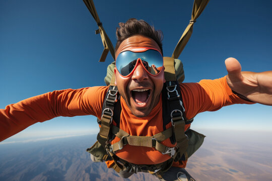 Young man enjoying skydiving