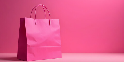 Shopping sale concept with paper shopping bag on pink background