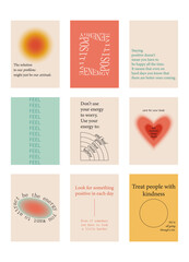 Fototapeta premium Set of positive social media quotes, motivation posters on trendy abstract background in neutral colors.