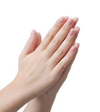 Young woman hands joined isolated