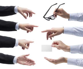 Collection of business people hands close up