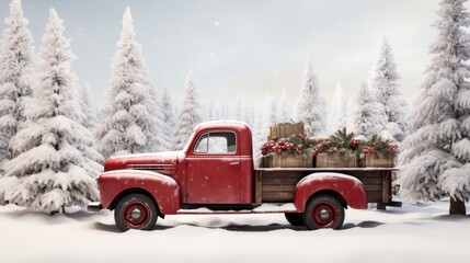Vintage Red Pickup with New Year's Charm