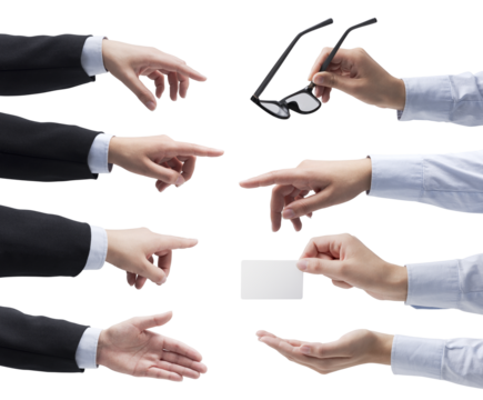 Collection of business people hands close up