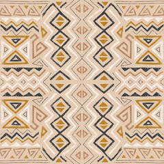 African ethnic seamless pattern in tribal style. Trendy abstract geometric background with grunge texture. Unique design elements for textile, banner, cover, wallpaper, wrapping