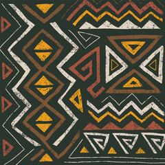 African ethnic seamless pattern in tribal style. Trendy abstract geometric background with grunge texture. Unique design elements for textile, banner, cover, wallpaper, wrapping