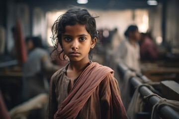 Cute indian poor little girl standing alone - obrazy, fototapety, plakaty
