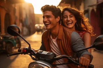 Poster couple enjoying motorbike riding © Niks Ads