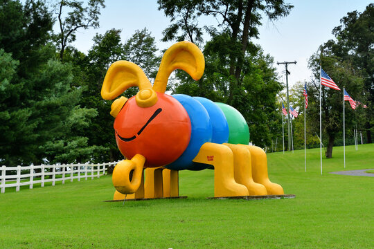 Giant Cootie Bug statue landmark at Shenandoah Caverns, Virginia from childhood game Cootie Bugs