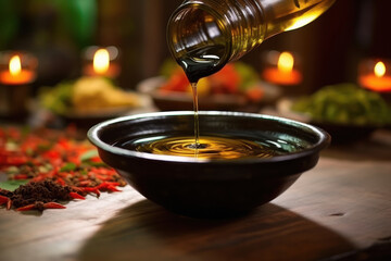 ayurvedic massage oil in bowl