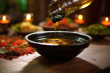 Fotobehang Massagesalon ayurvedic massage oil in bowl