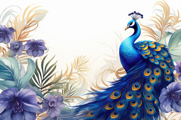 Naklejka premium peacock with colorful flower