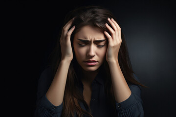 Young woman has a headache or is feeling stressed