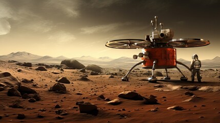 Fototapeta na wymiar A historic space exploration moment, the first human on Mars