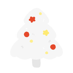 Cute White Christmas tree Doodle element, Festival signs and symbols, Hand drawn in doodle style.