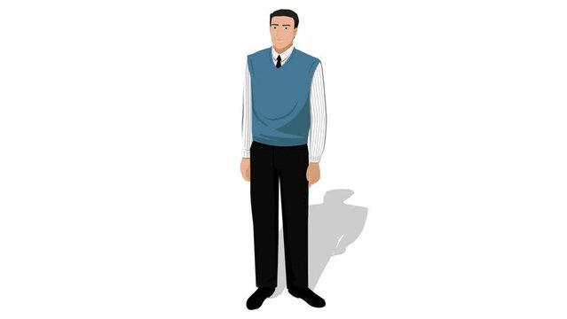 cartoon man talking and explaining background and 2d animation, Cartoon character, teacher talks, expressions, Education, man giving message, green screen