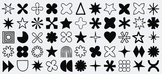 Fototapeta premium Hand-Drawn Brutalist Doodle Shapes, Cool Geometric Forms. Bauhaus Minimalist Graphic Design Elements. Trendy Y2K Vector Signs. Simple Star and Flower Basic Shapes.