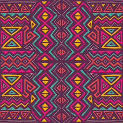 African ethnic seamless pattern in tribal style. Trendy abstract geometric background with grunge texture. Unique design elements for textile, banner, cover, wallpaper, wrapping