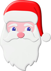 Merry Christmas and Happy New Year concept. Santa Claus cartoon face. 3d illustration isolated on white.