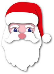 Merry Christmas and Happy New Year concept. Santa Claus cartoon face  in paper cut style.