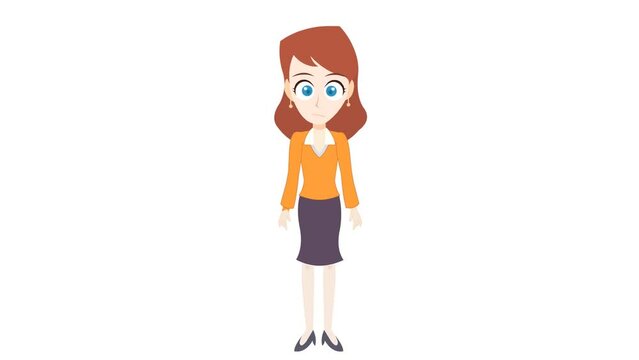 beautiful cartoon girl talking and explaining background and 2d animation, Cartoon character, cute lady, teacher talking, expressions, Education, women giving message, green screen