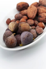 Close up of autumn fruits on a work surface