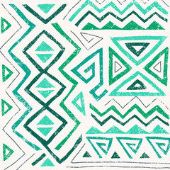 African ethnic seamless pattern in tribal style. Trendy abstract geometric background with grunge texture. Unique design elements for textile, banner, cover, wallpaper, wrapping