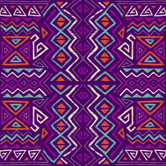 African ethnic seamless pattern in tribal style. Trendy abstract geometric background with grunge texture. Unique design elements for textile, banner, cover, wallpaper, wrapping