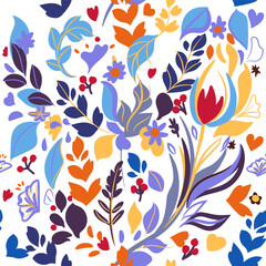 Abstract  seamless vector pattern with hand drawn flowers